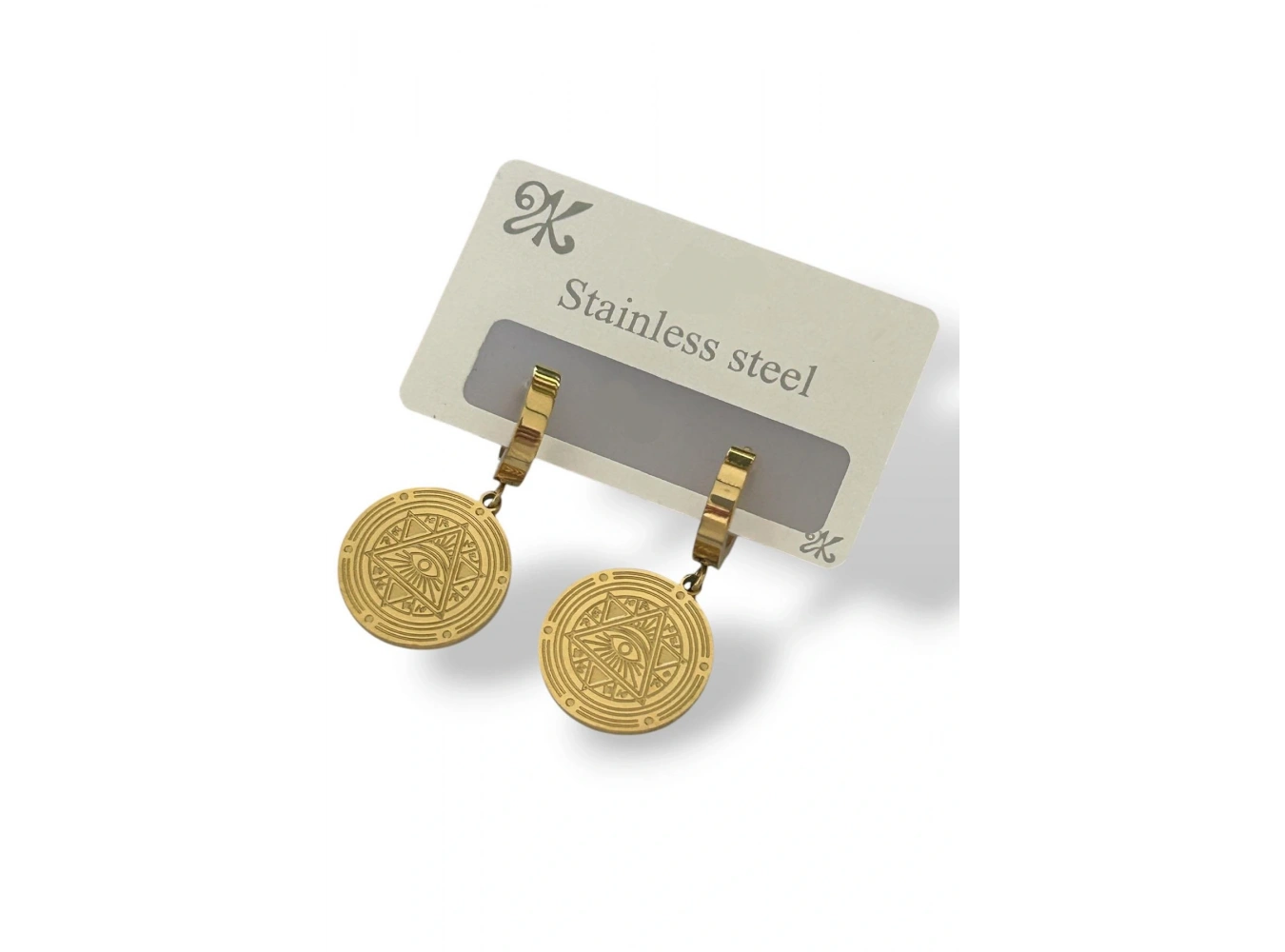 Altın Renk Göz Figürlü Çelik Küpe (Çift)