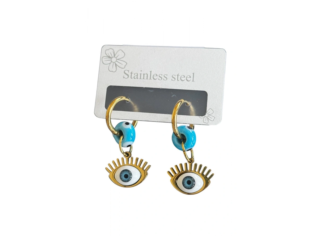 Altın Renk Göz Figürlü Çelik Küpe (Çift)