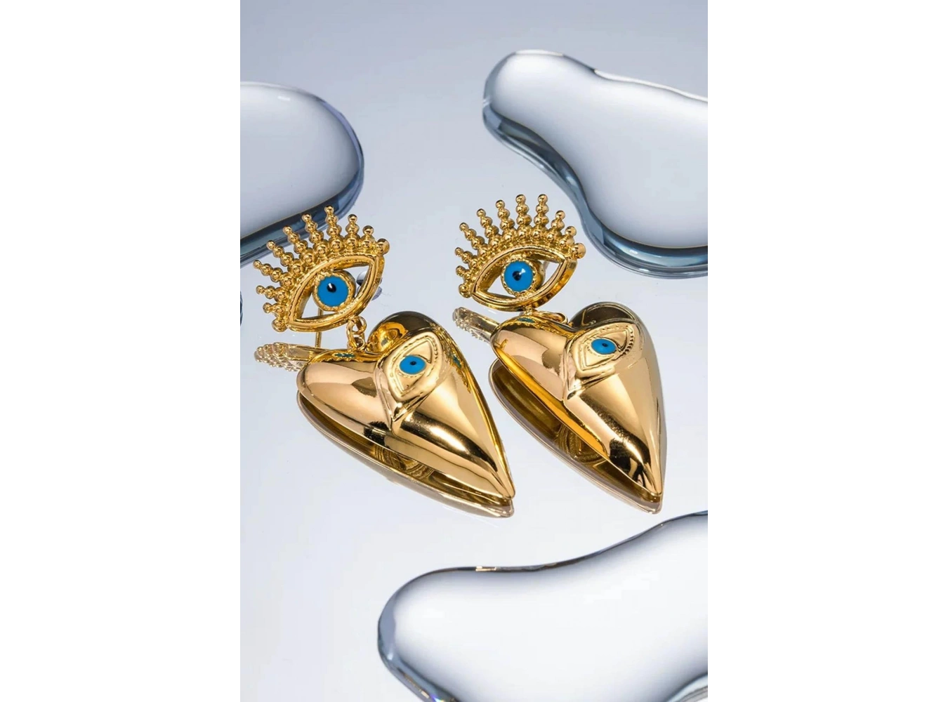 Altın Renk Göz Figürlü Çelik Küpe (Çift)