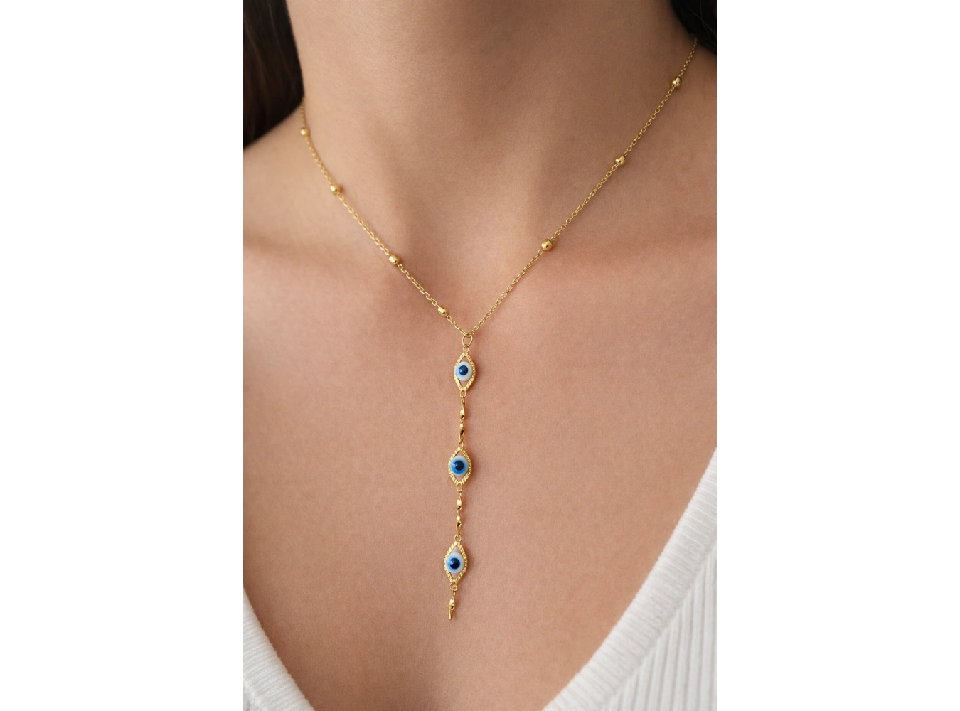 Altın Renk Göz Figürlü Çelik Y Kolye