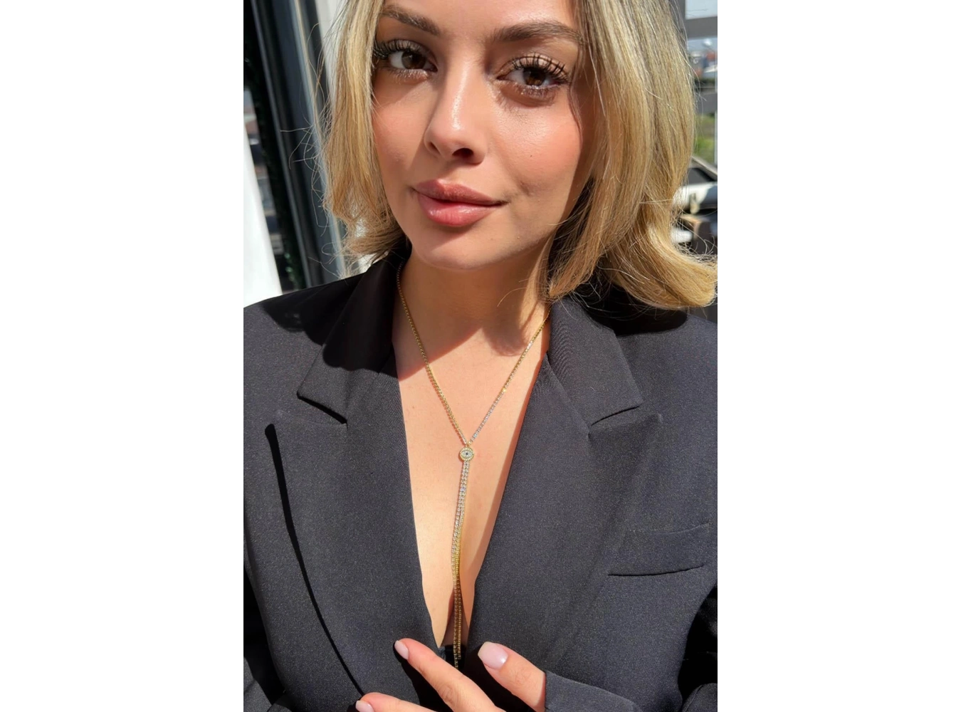 Altın Renk Göz Figürlü Taş Detaylı 14K Altın Kaplama Kolye