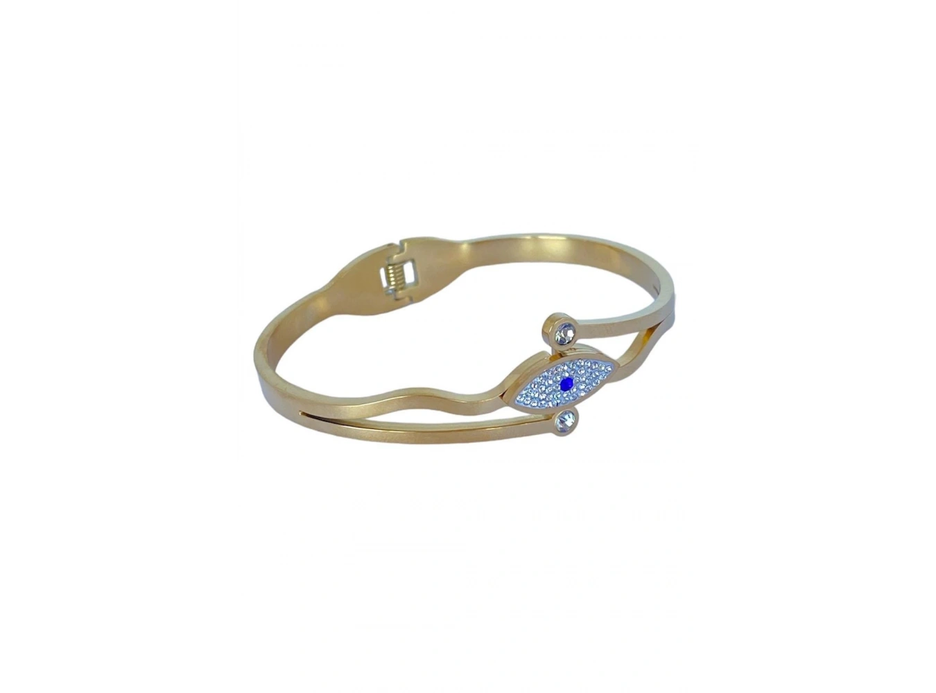 Altın Renk Göz Figürlü Taş Detaylı Çelik Kelepçe Bileklik