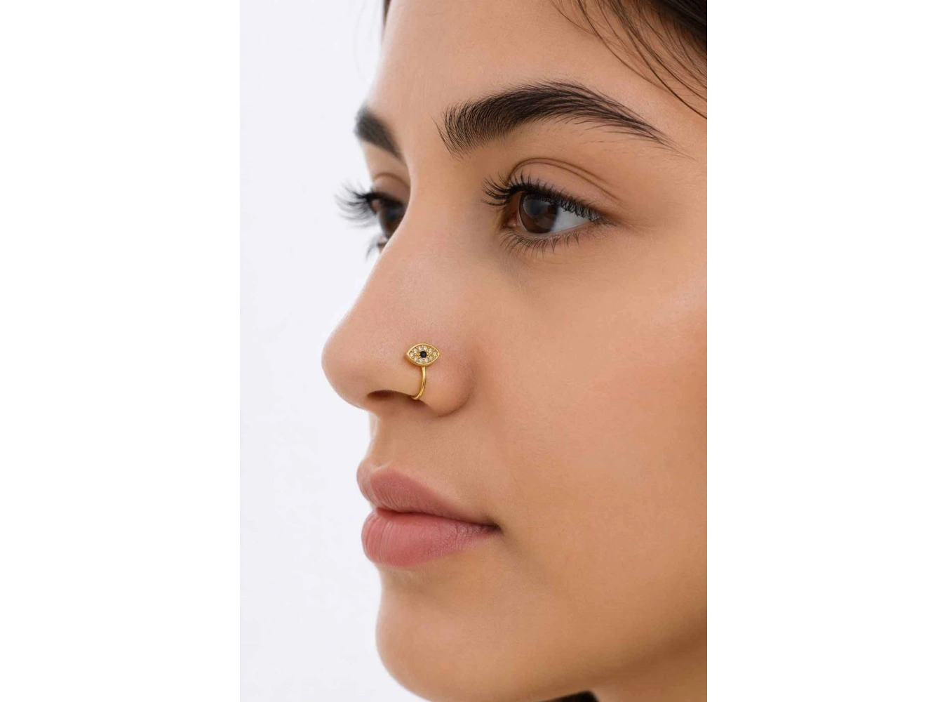 Altın Renk Göz Figürlü Taş Detaylı Cerrahi Çelik Deliksiz Kulak/Burun Piercing