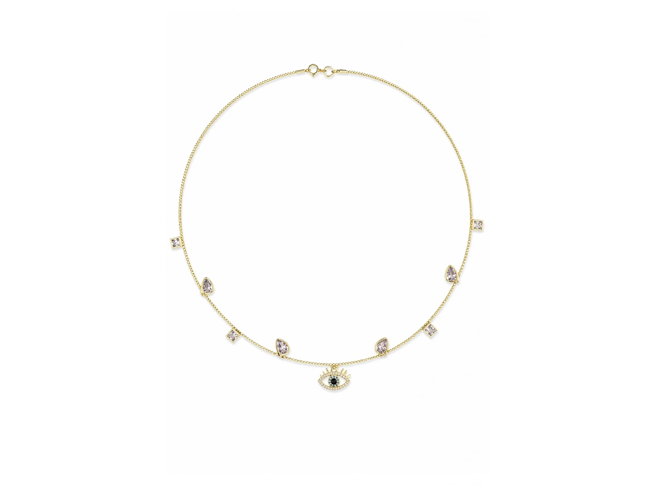 Altın Renk Göz Figürlü Taş Detaylı Choker Kolye