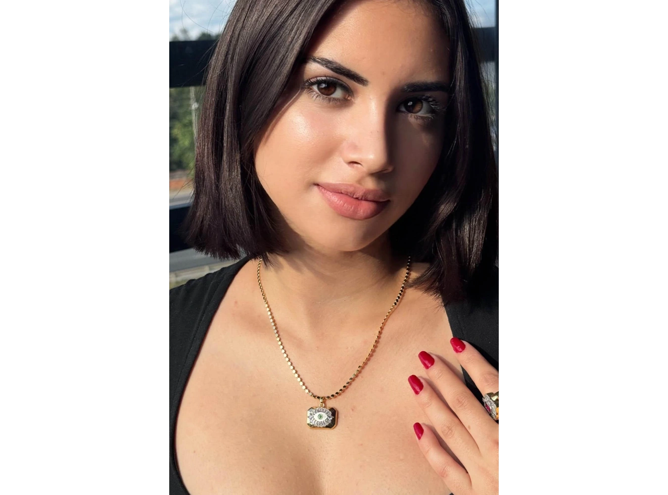 Altın Renk Göz Figürlü Taş Detaylı Ezme Zincirli 14k Altın Kaplama TX Kolye