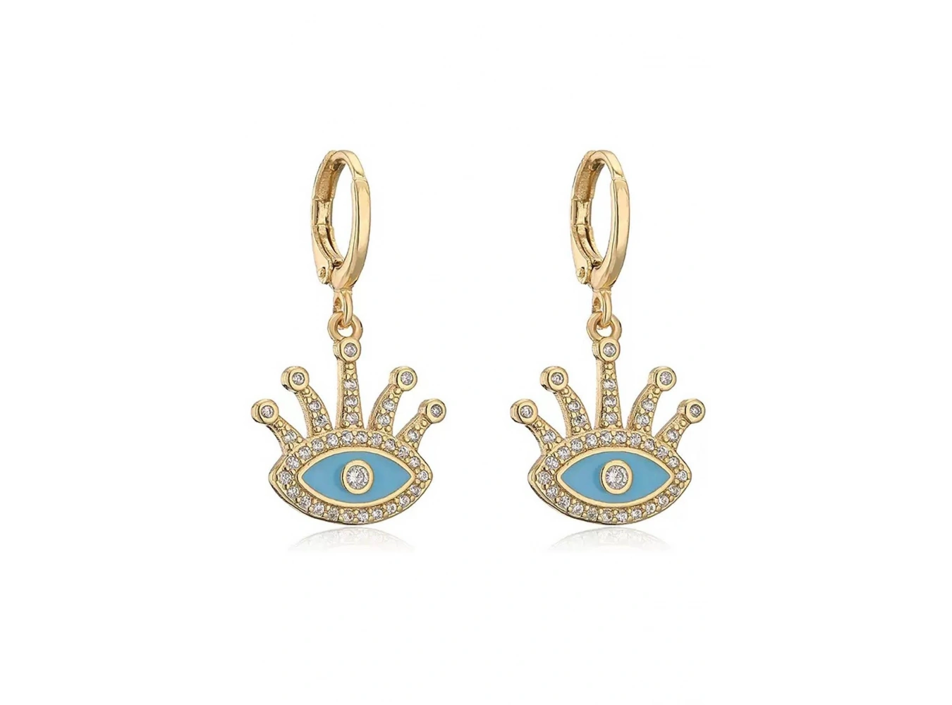 Altın Renk Göz Figürlü Taş Detaylı Küpe (Çift)