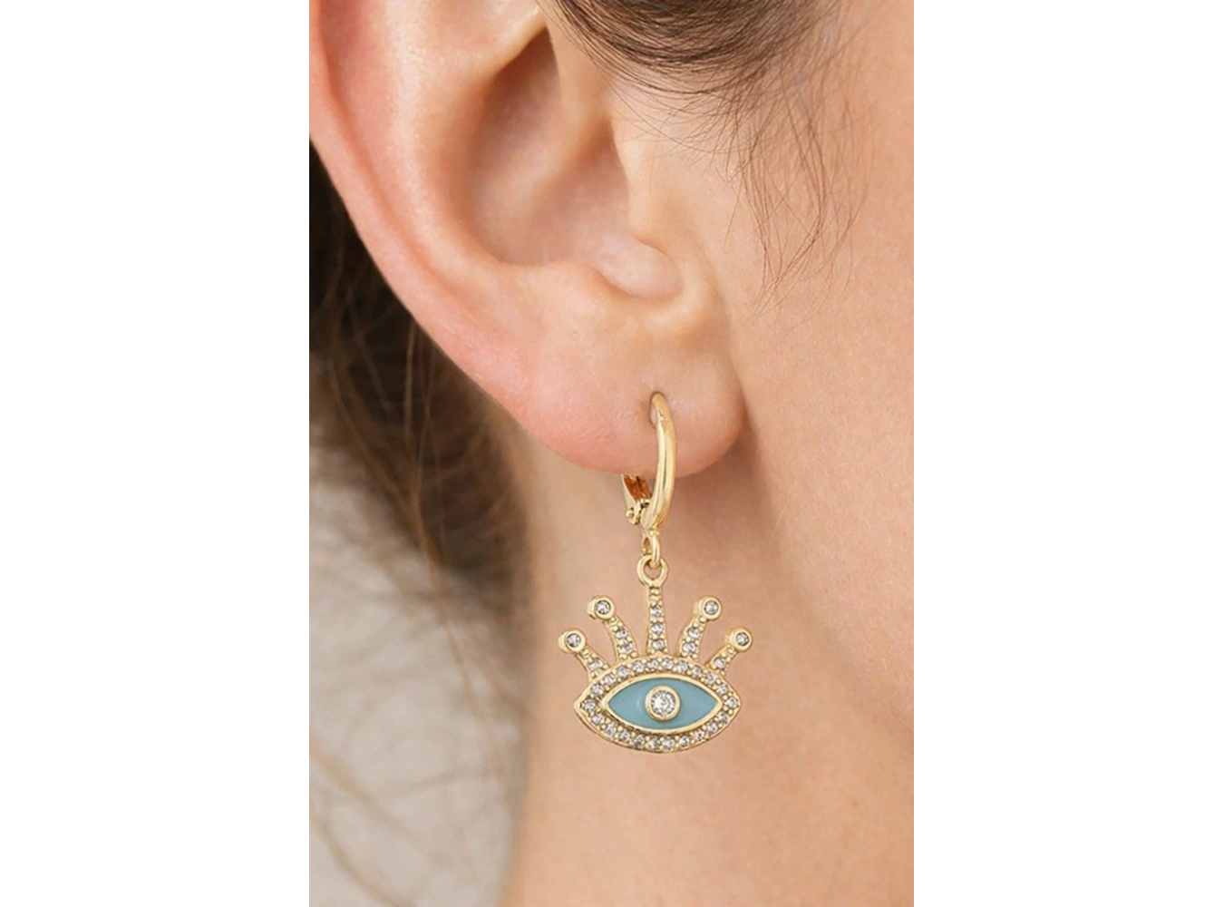 Altın Renk Göz Figürlü Taş Detaylı Küpe (Çift)