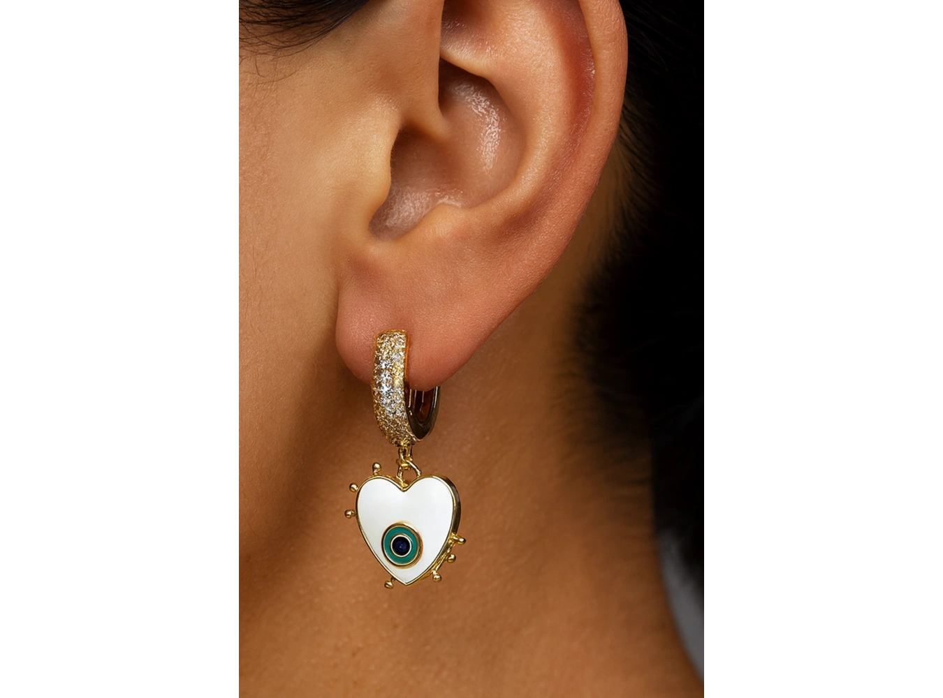 Altın Renk Göz Figürlü Taş Detaylı YSX Küpe (Çift)