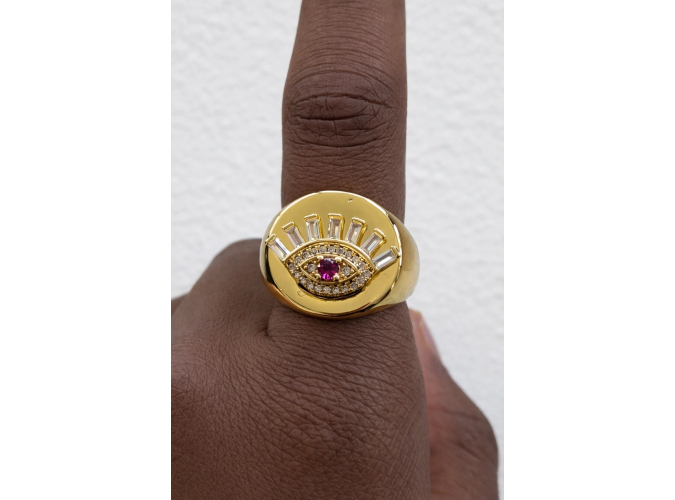 Altın Renk Göz Figürlü Taşlı Ayarlanabilir Yüzük