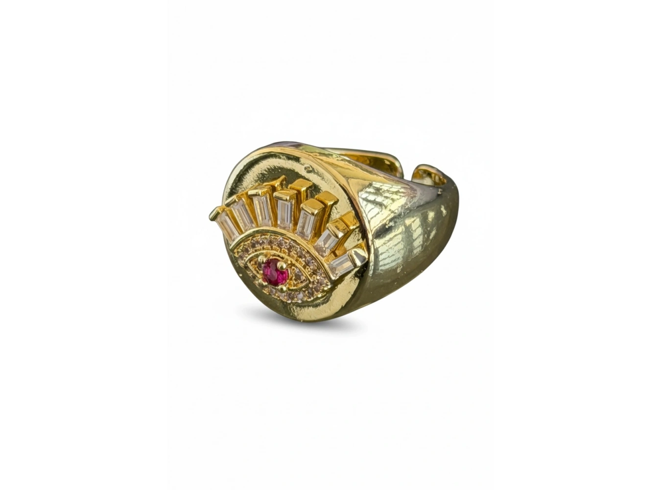 Altın Renk Göz Figürlü Taşlı Ayarlanabilir Yüzük