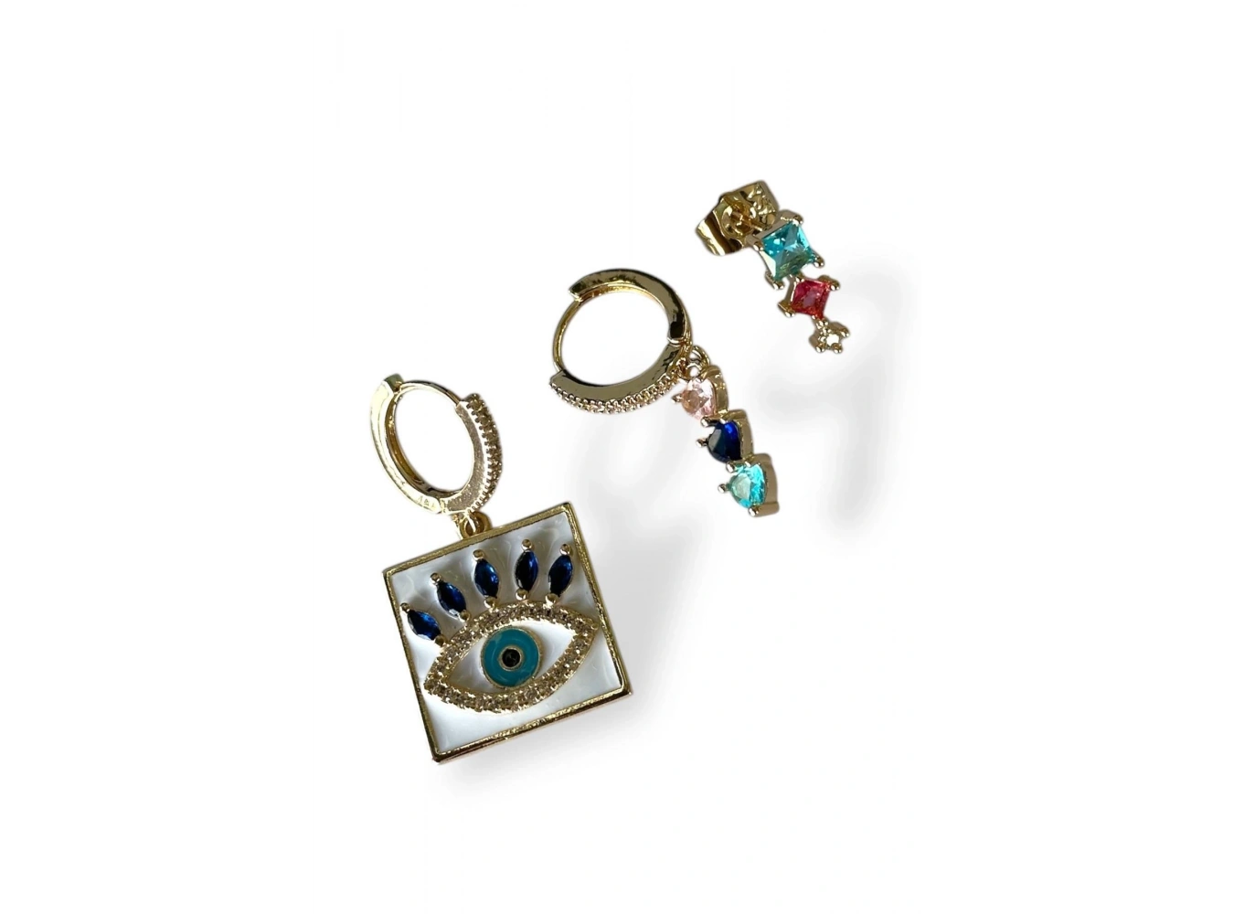 Altın Renk Göz Figürlü VİP 3lü YSX Küpe Set