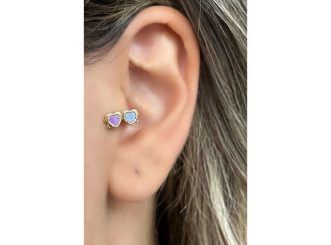 Altın Renk Gözlük Figürlü Çelik Tragus/Kıkırdak Küpe/Piercing (Tek)