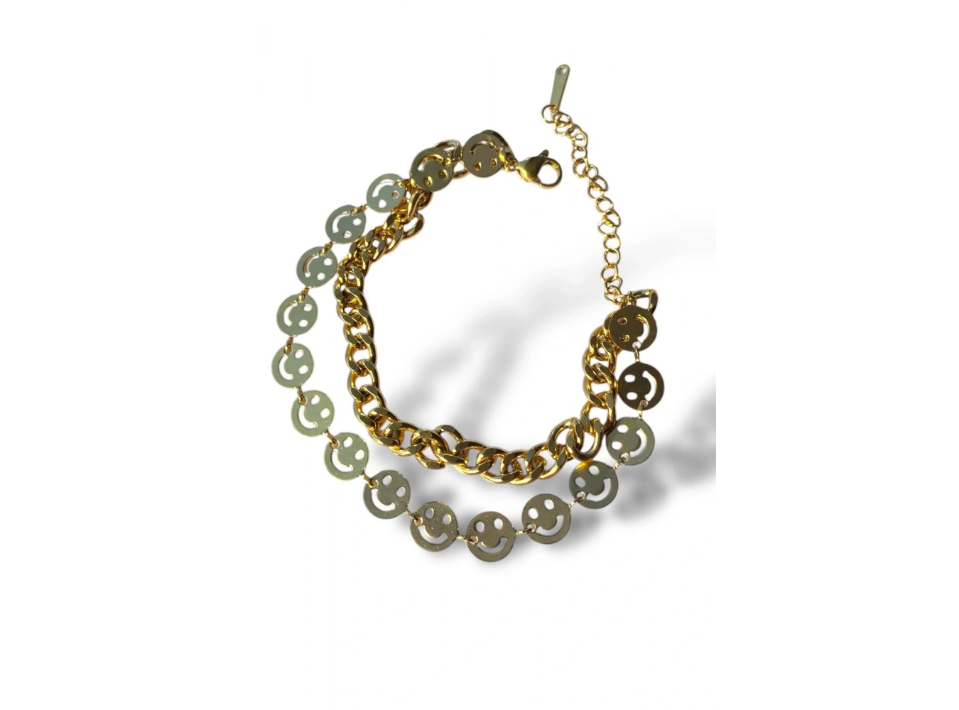 Altın Renk Gülen Yüz Figürlü Çelik Bileklik