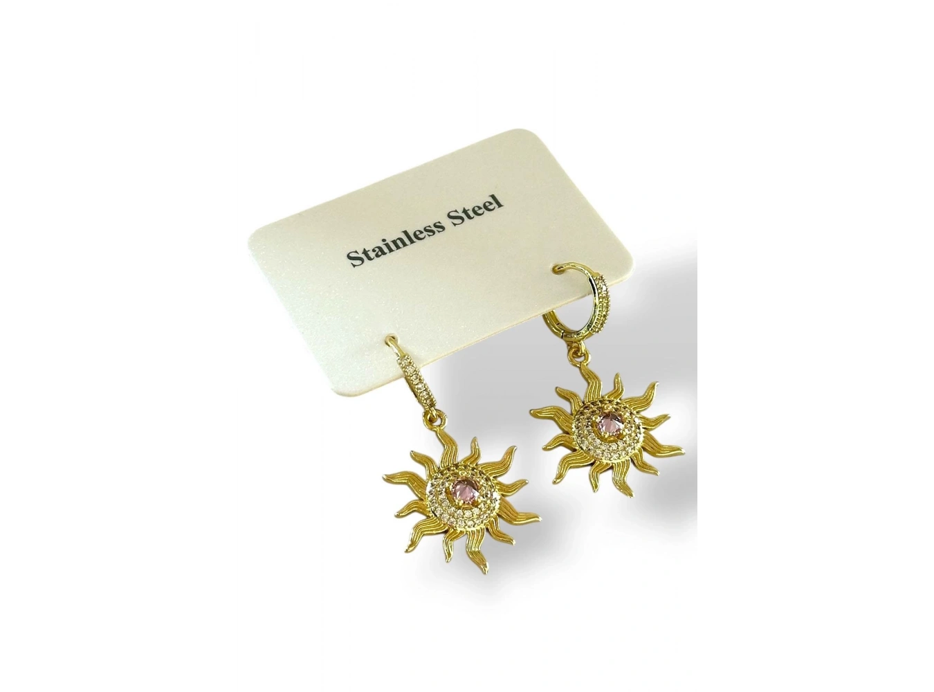 Altın Renk Güneş Figürlü Çelik Küpe (Çift)