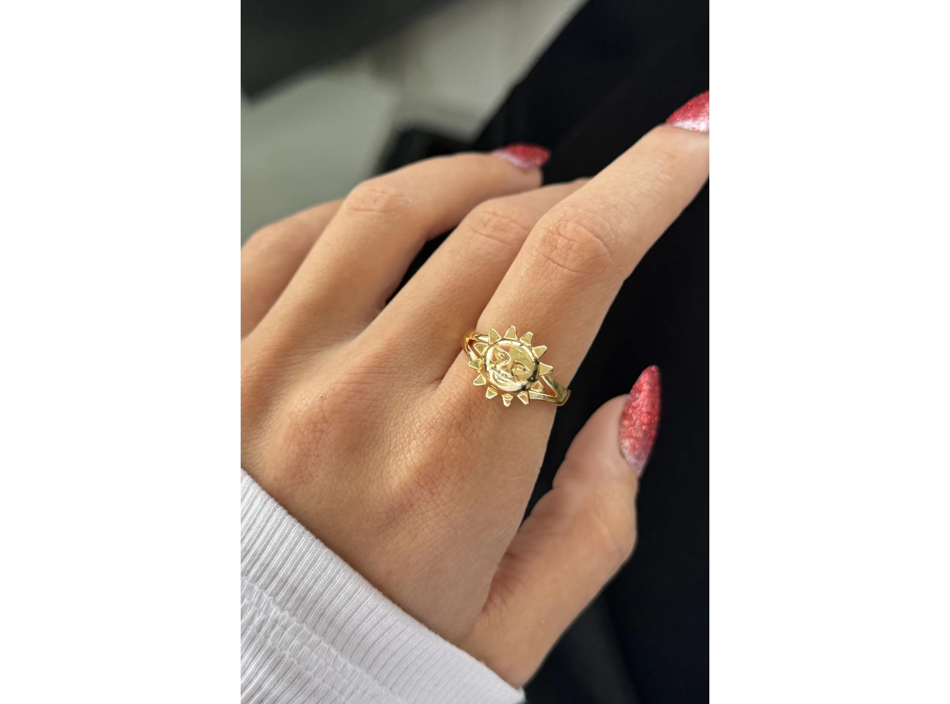 Altın Renk Güneş Figürlü Metal Ayarlanabilir Yüzük