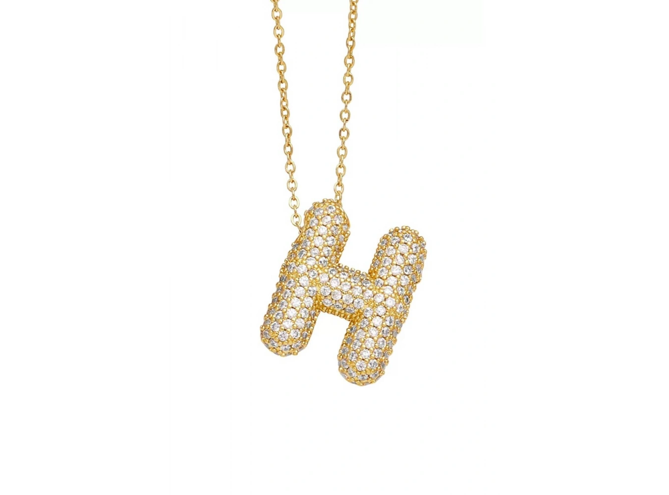 Altın Renk H Harf Taş Detaylı Çelik Kolye