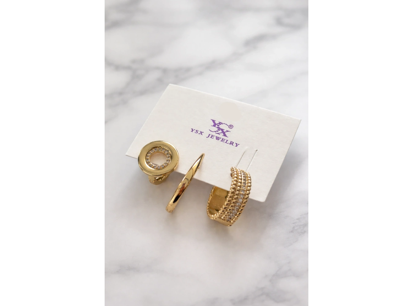 Altın Renk Halka Detaylı 3lü YSX Küpe Set