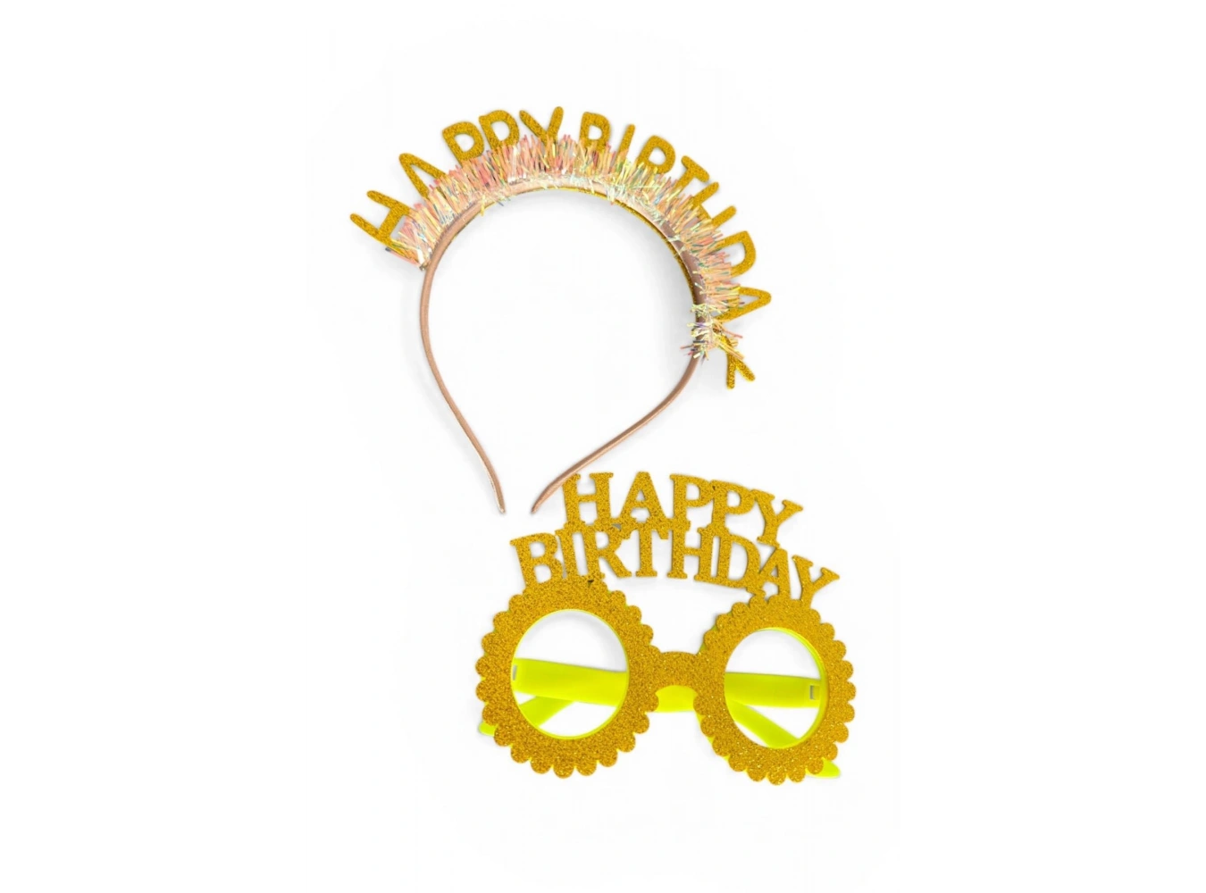 Altın Renk Happy Birthday Yazılı Taç Ve Gözlük