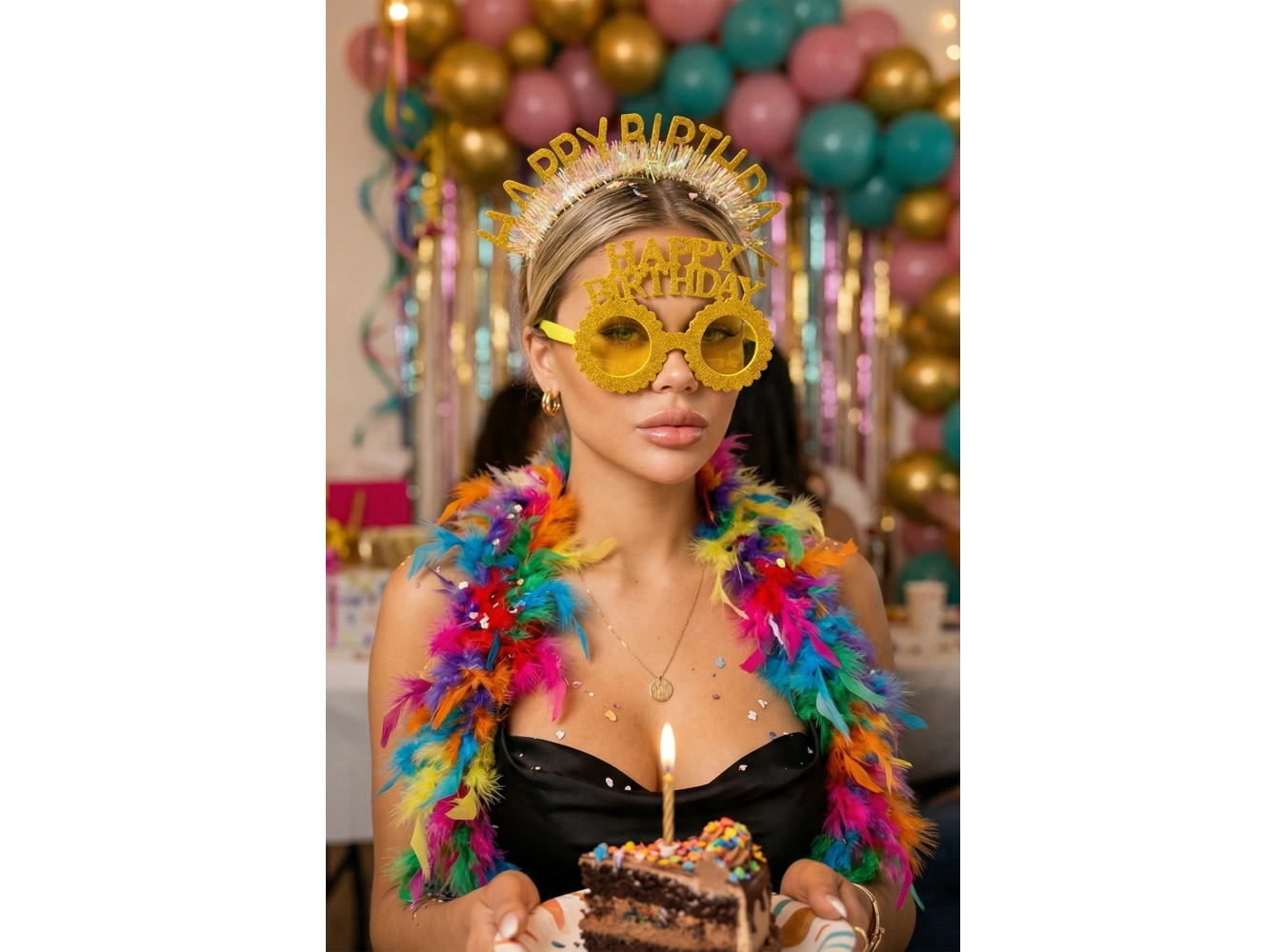 Altın Renk Happy Birthday Yazılı Taç Ve Gözlük