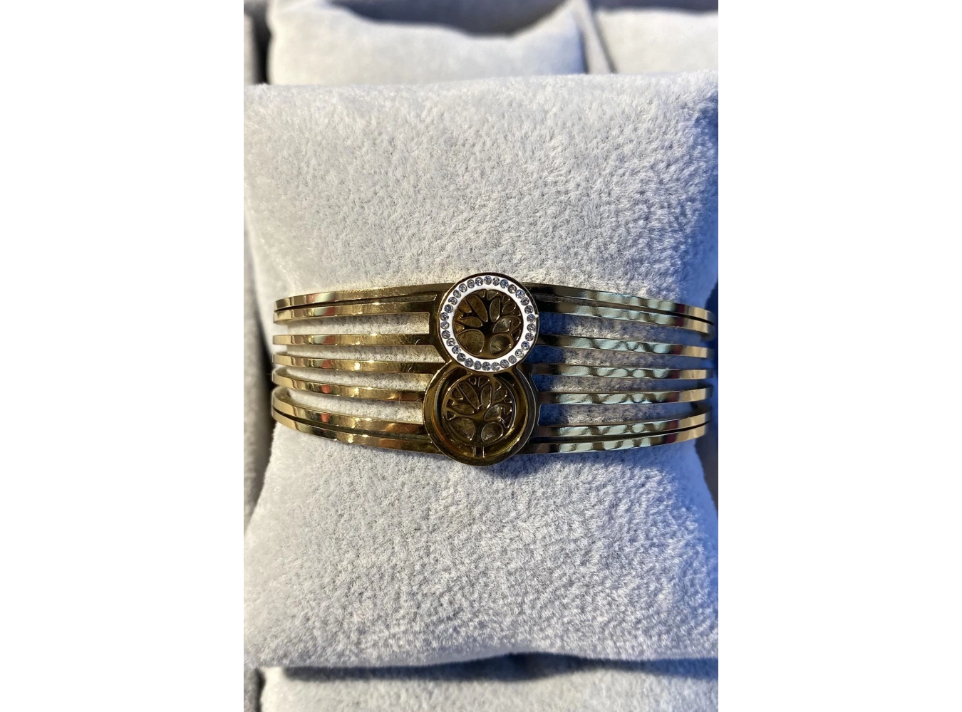 Altın Renk Hayat Ağacı Figürlü Çelik Kelepçe Bileklik