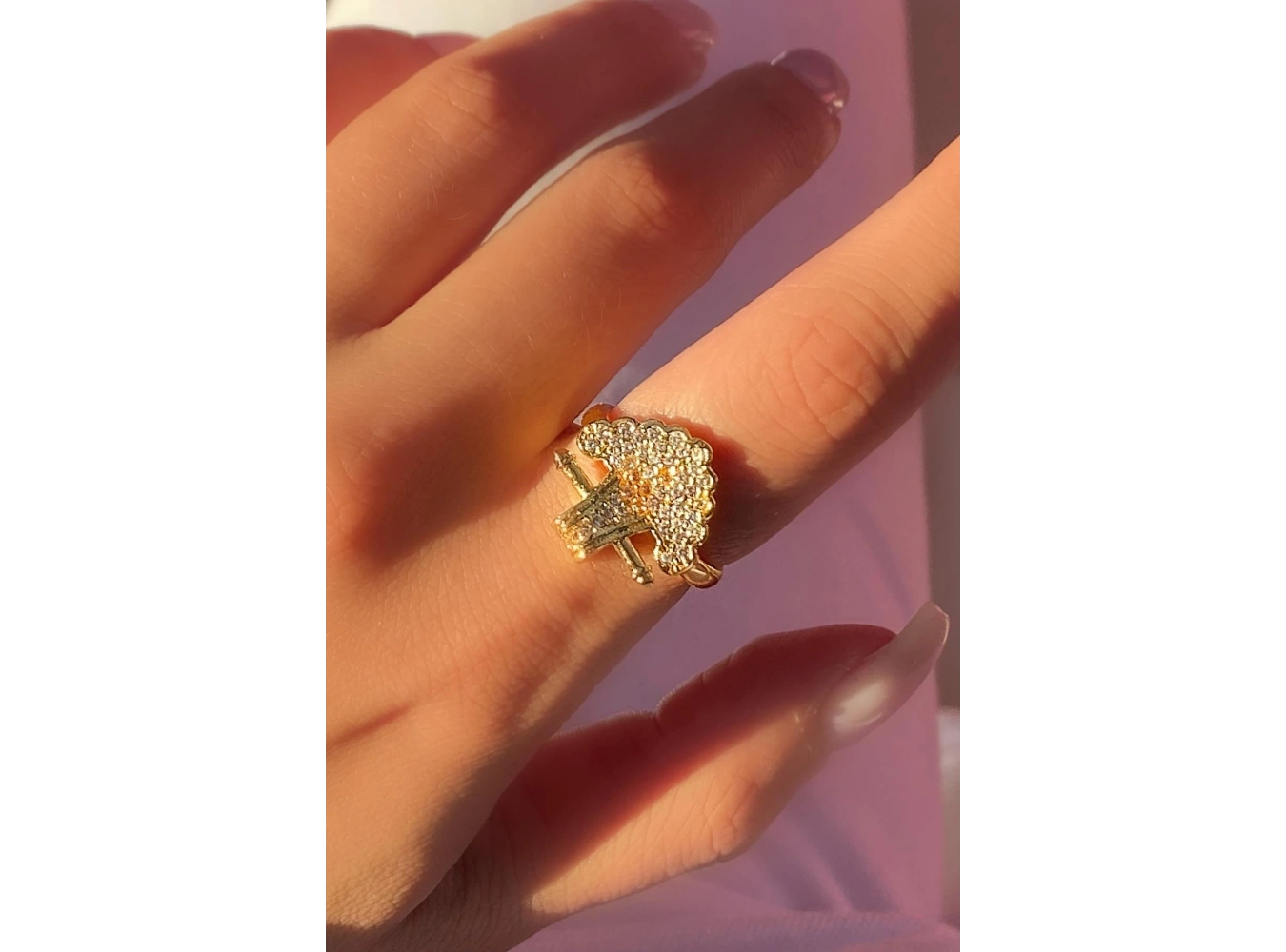 Altın Renk Hayat Ağacı Figürlü Metal Ayarlanabilir Yüzük