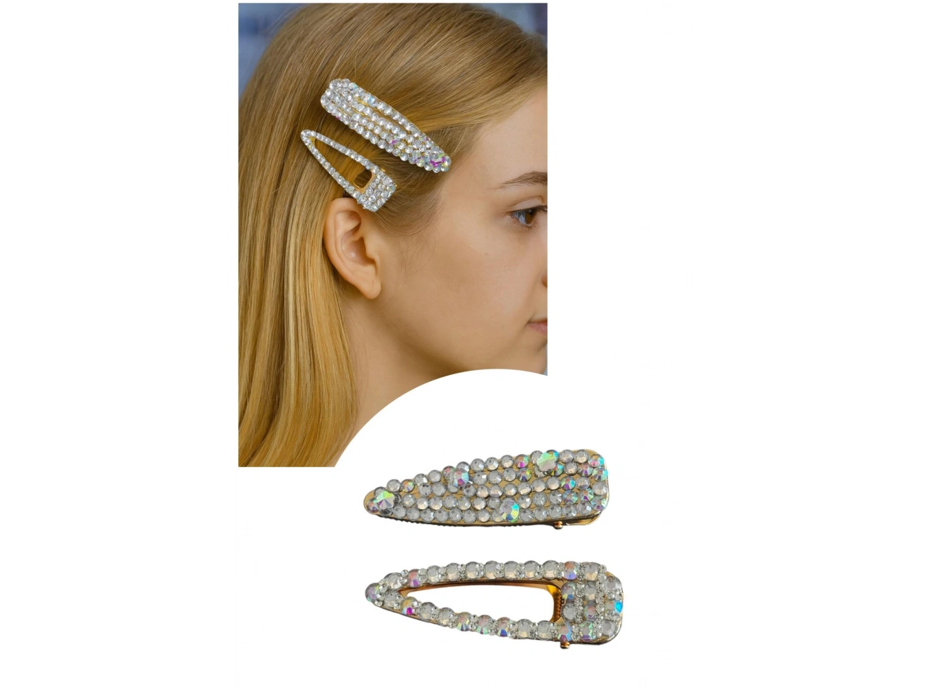 Altın Renk Hologram Taş Detaylı İkili Yan Toka