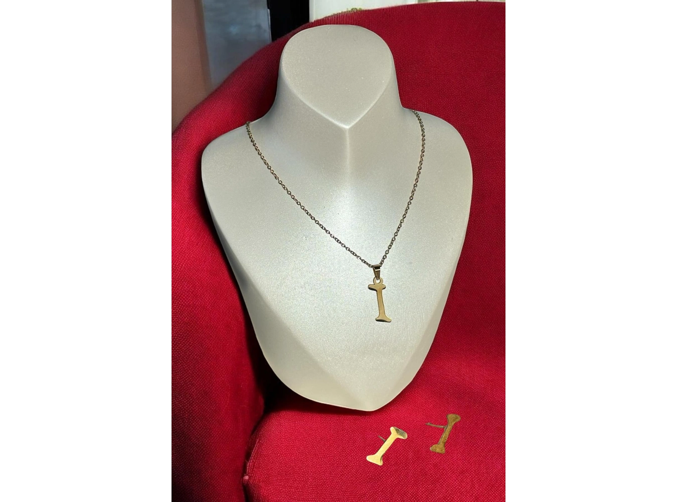 Altın Renk I Harfli Çelik Kolye Ve Küpe Set