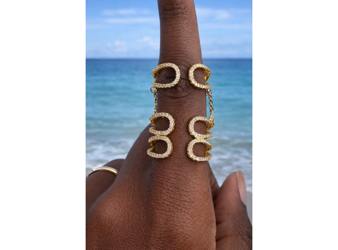 Altın Renk İkili Taşlı Ayarlanabilir Yüzük