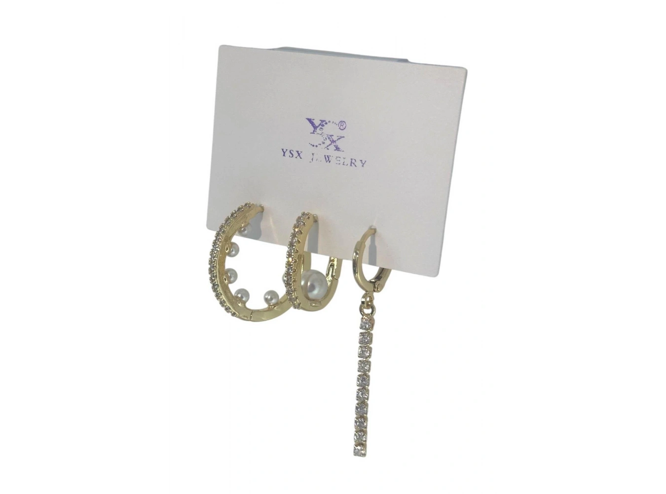 Altın Renk İnci Detaylı 3lü YSX Küpe Set