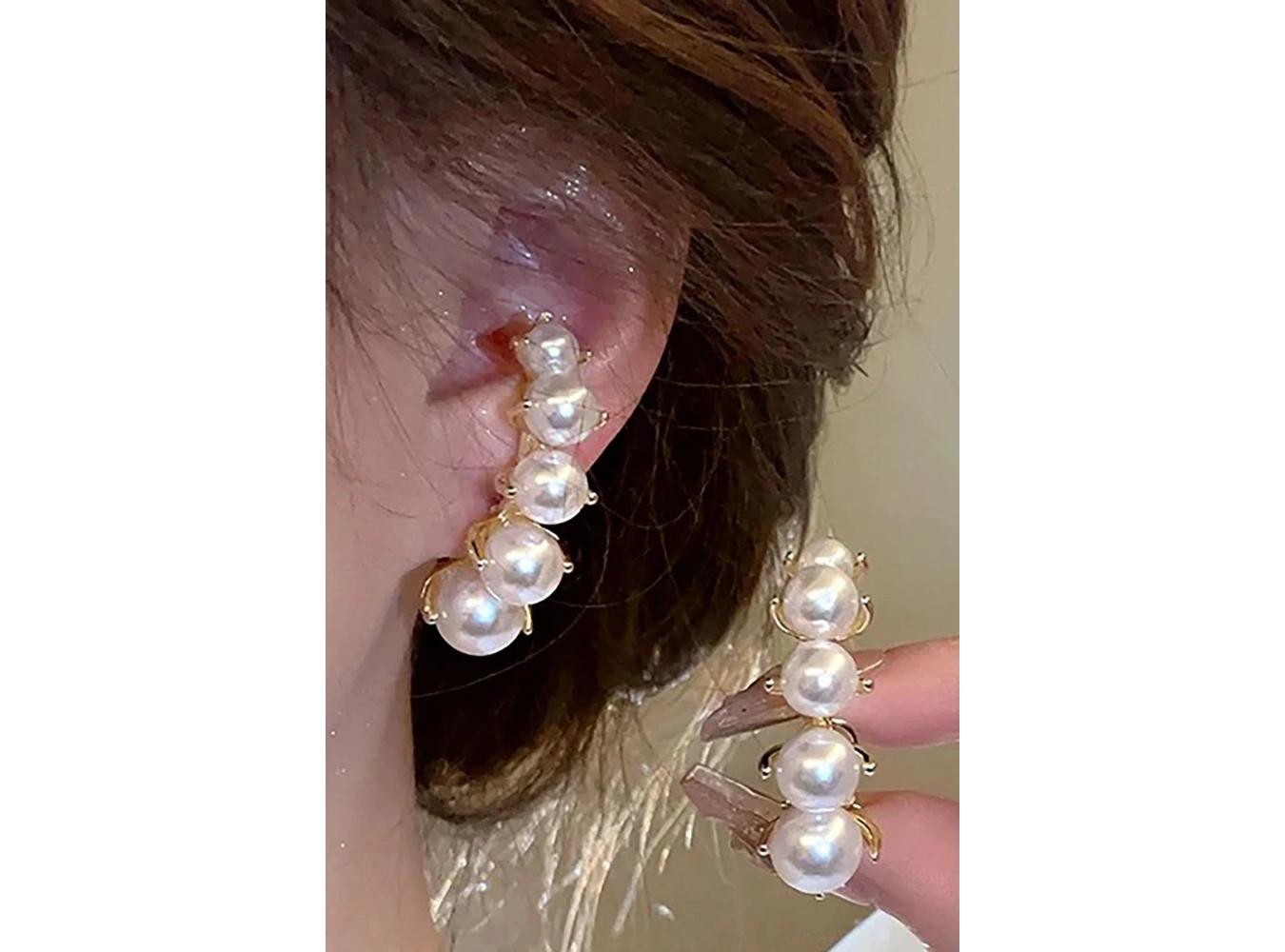 Altın Renk İnci Detaylı Çelik Küpe (Çift)