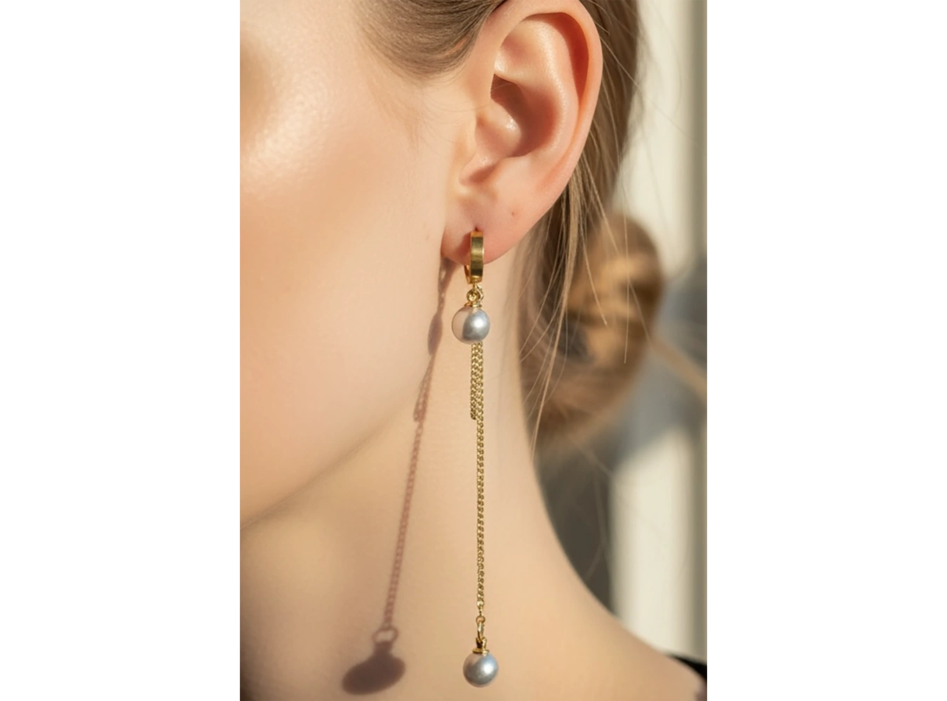 Altın Renk İnci Detaylı  Çelik Küpe (Çift)