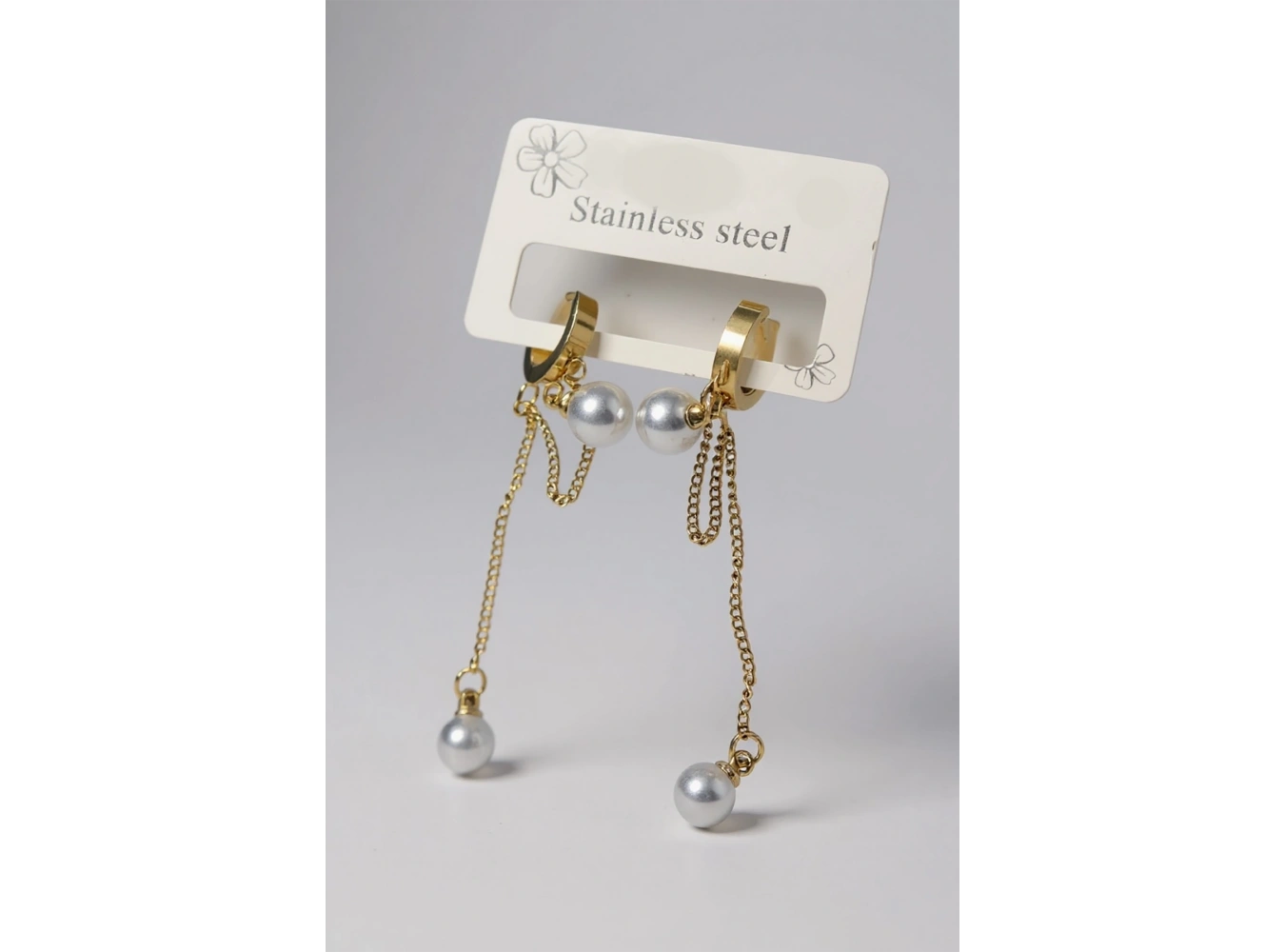 Altın Renk İnci Detaylı  Çelik Küpe (Çift)