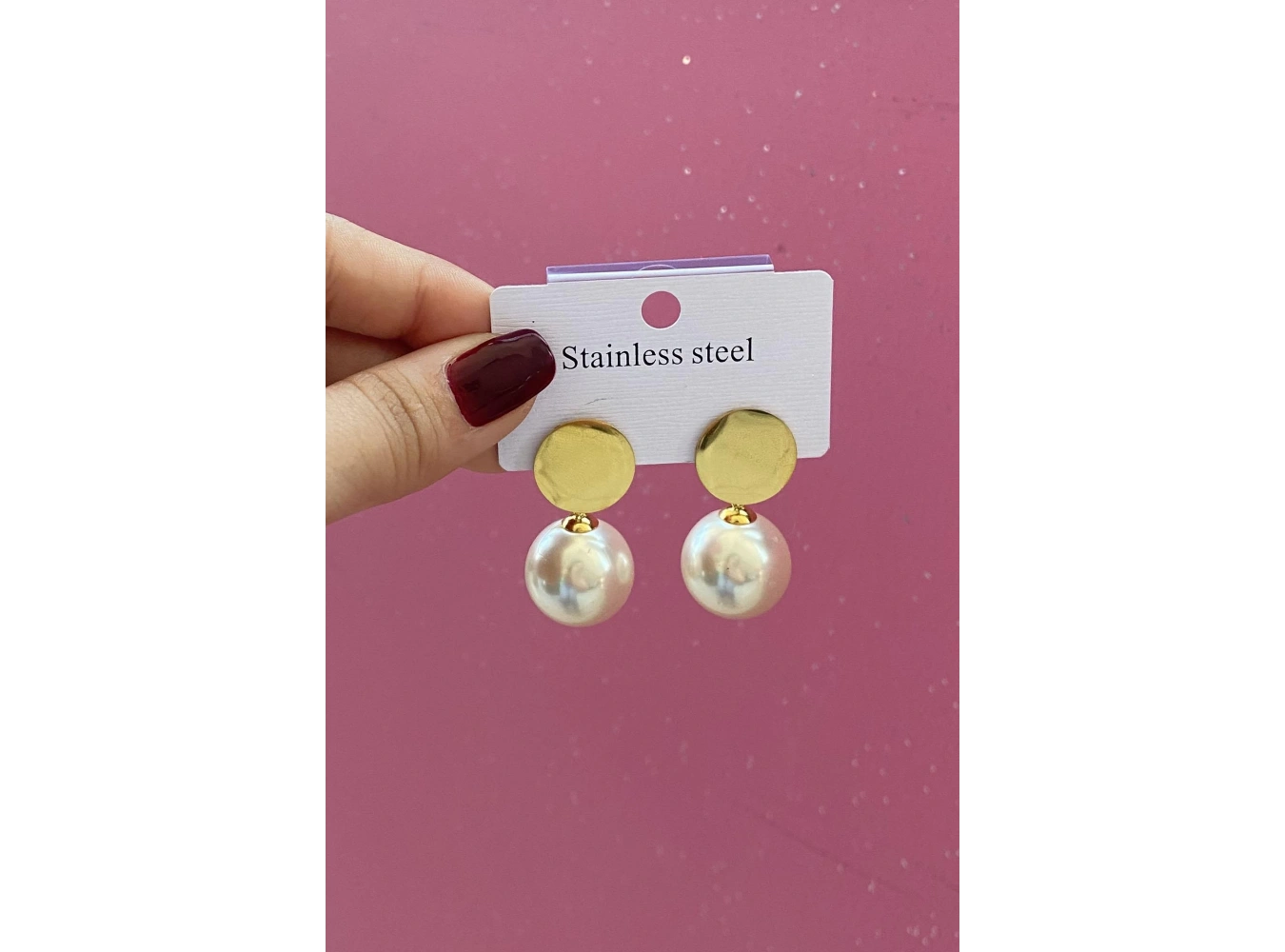 Altın Renk İnci Detaylı Çelik Küpe (Çift)