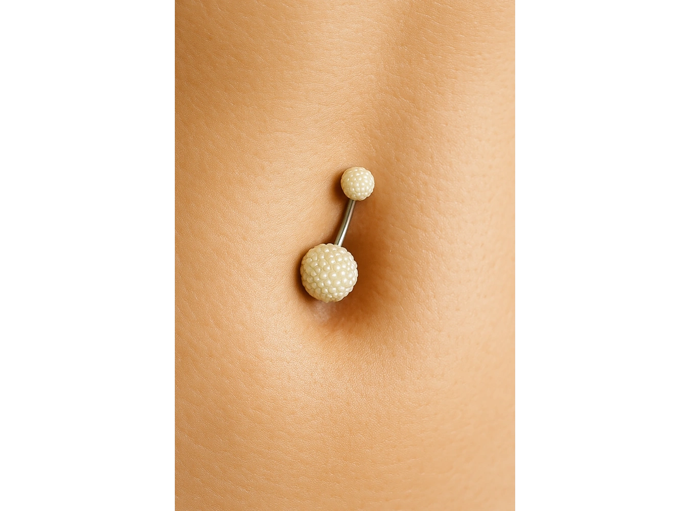 Altın Renk İnci Detaylı Cerrahi Çelik Göbek Piercing