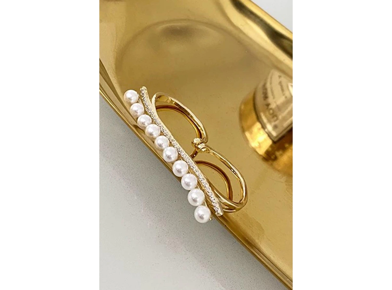 Altın Renk İnci Detaylı İkili Tasarım Yüzük