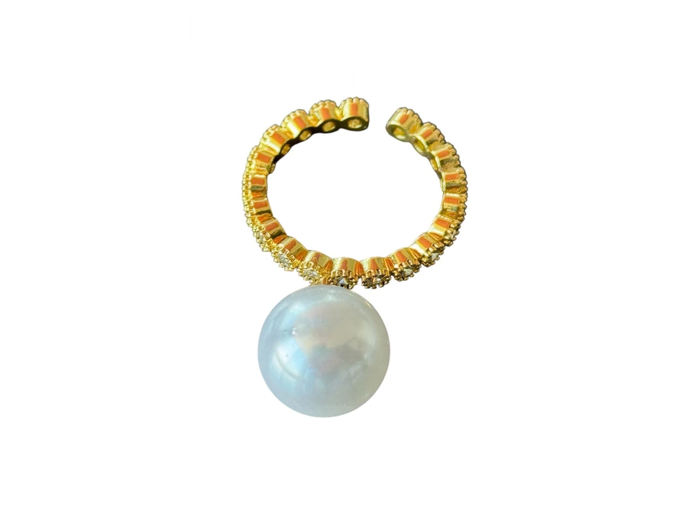 Altın Renk İnci Ve Taş Detaylı Ayarlanabilir Yüzük