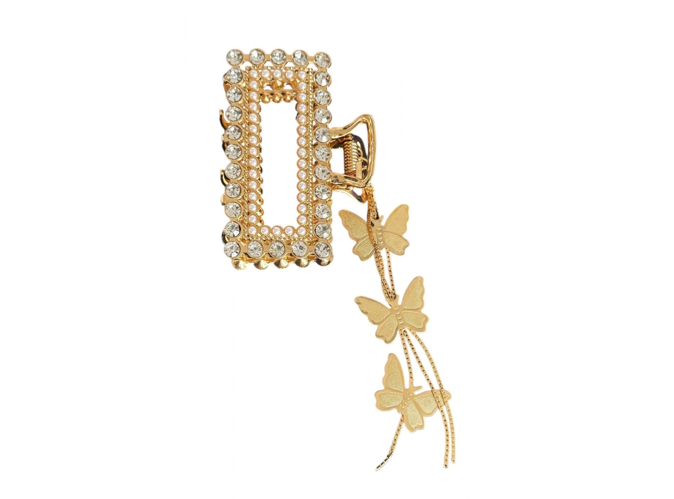 Altın Renk İnci Ve Taş Detaylı Metal Mandal Toka