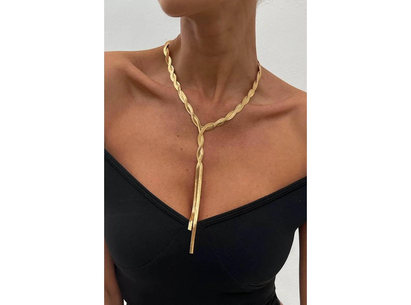 Altın Renk İtalyan Zincir Detaylı Çelik Kolye