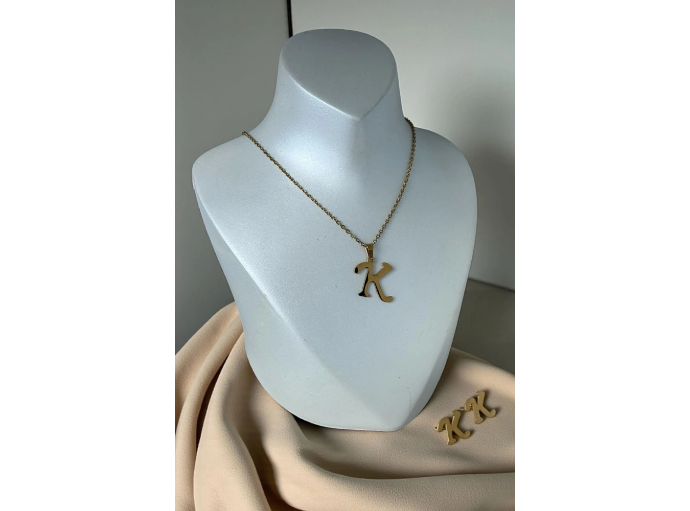 Altın Renk K Harfli Çelik Kolye Set
