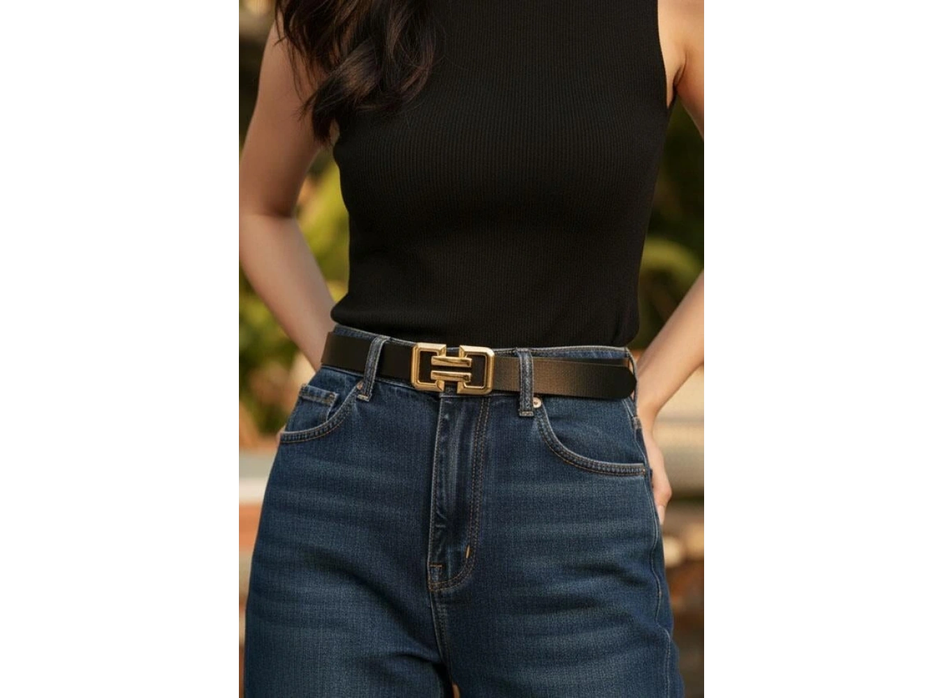 Altın Renk Kadın Deri Kemer