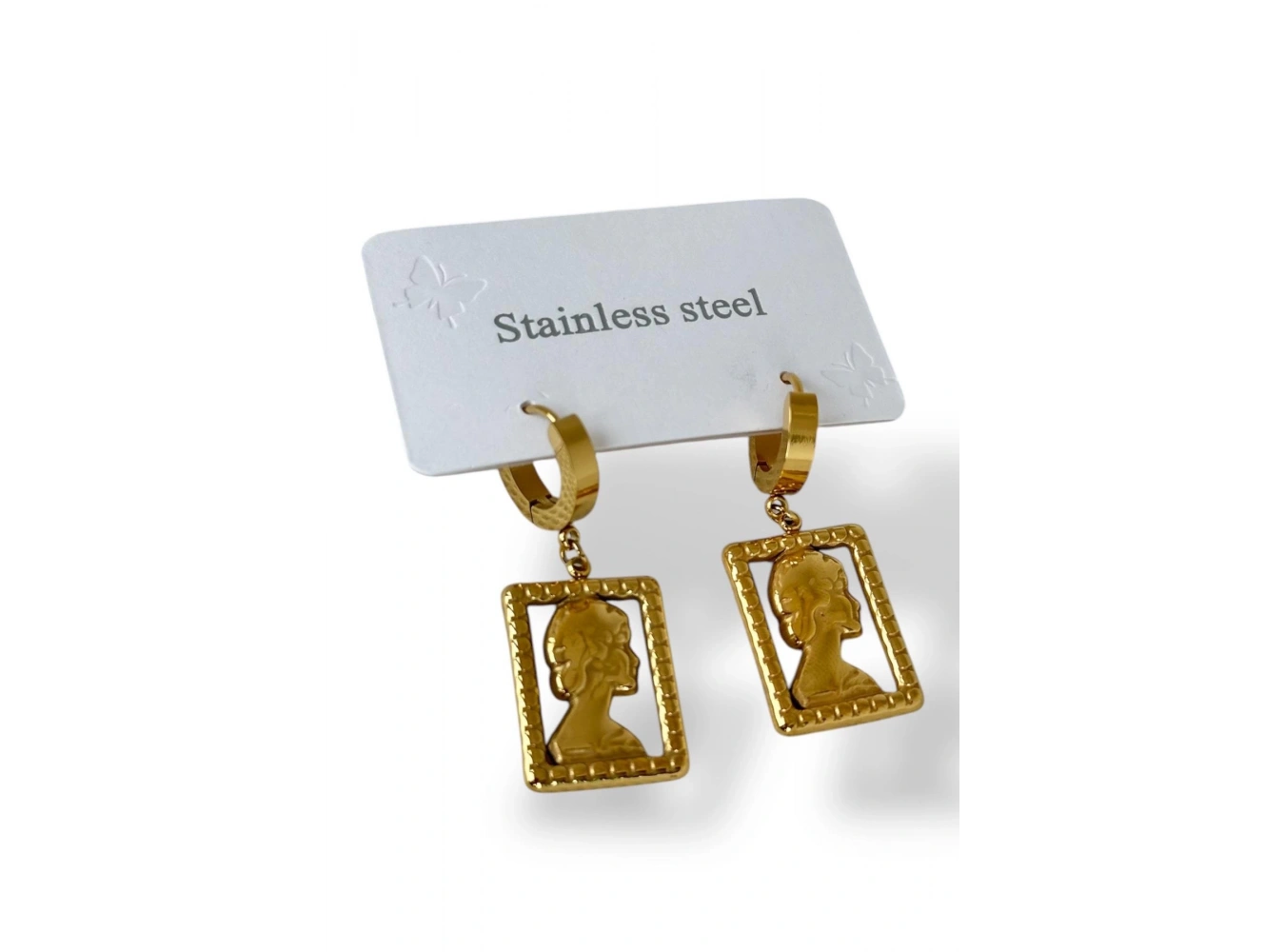 Altın Renk Kadın Figürlü Çelik Küpe (Çift)