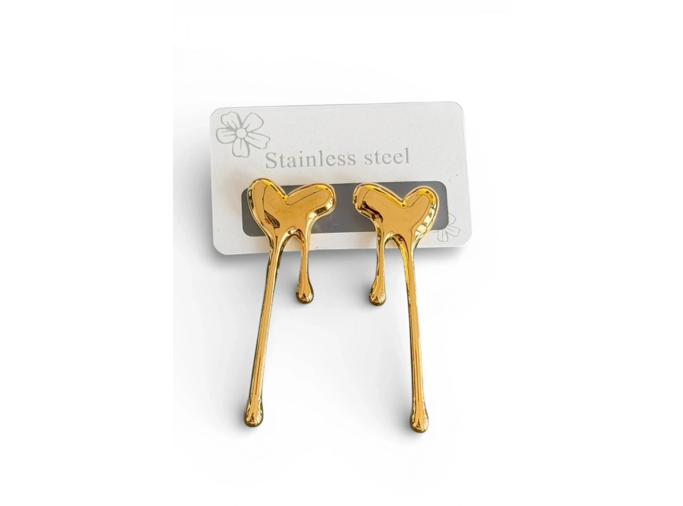 Altın Renk Kalp Detaylı Çelik Küpe (Çift)