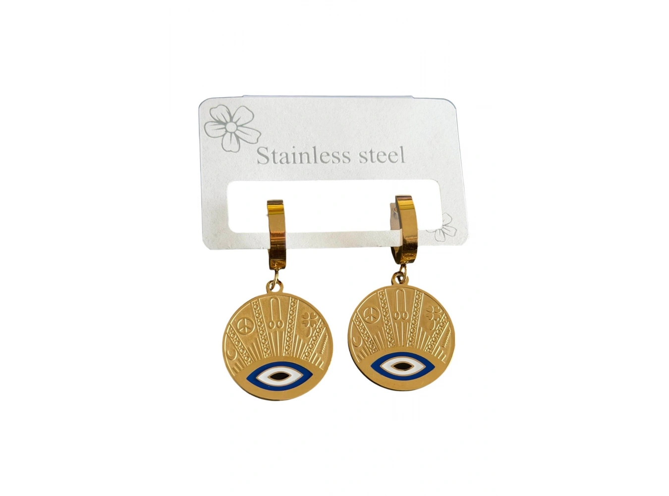 Altın Renk Kalp Detaylı Çelik Küpe (Çift)