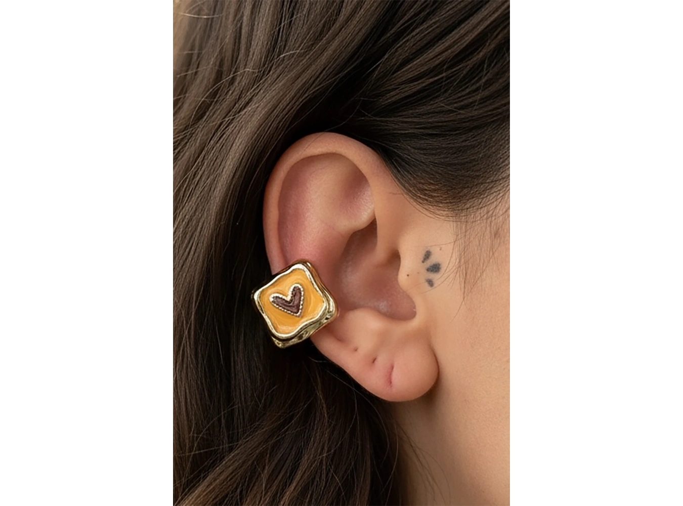 Altın Renk Kalp Figürlü 14K Altın Kaplama TX Ear Cuff (Tek)