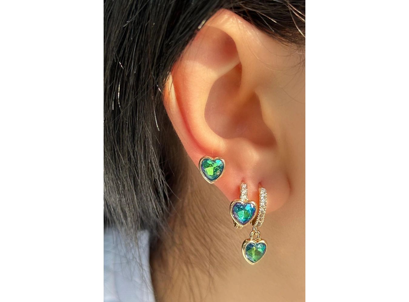 Altın Renk Kalp Figürlü 3lü YSX Küpe Set