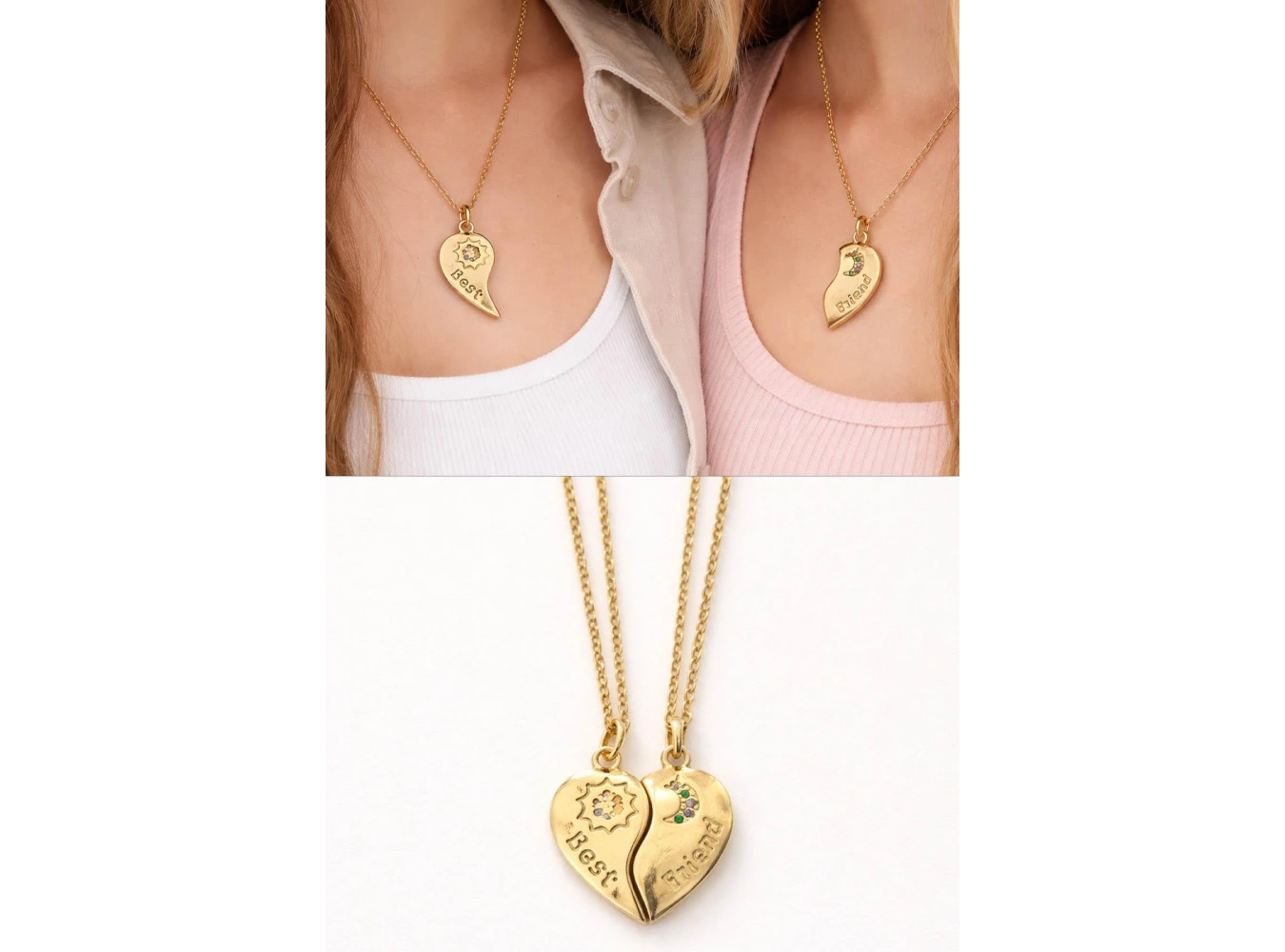 Altın Renk Kalp Figürlü Çelik Best Friend Kolye