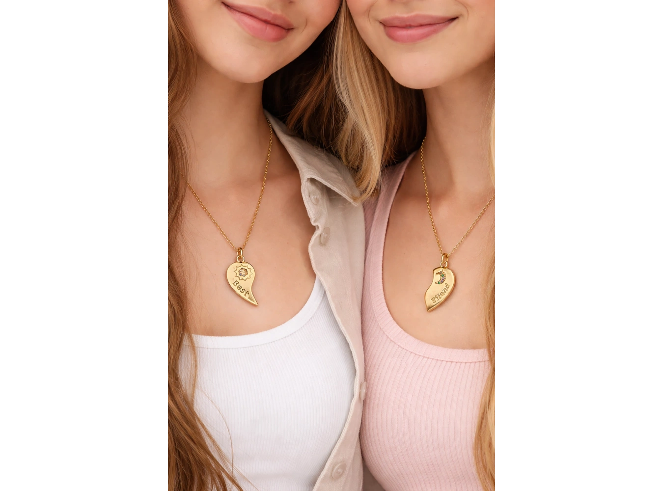 Altın Renk Kalp Figürlü Çelik Best Friend Kolye