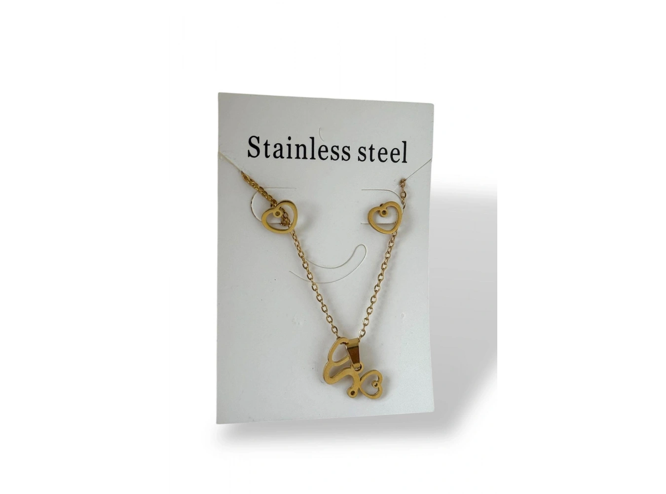 Altın Renk Kalp Figürlü Çelik Kolye Set