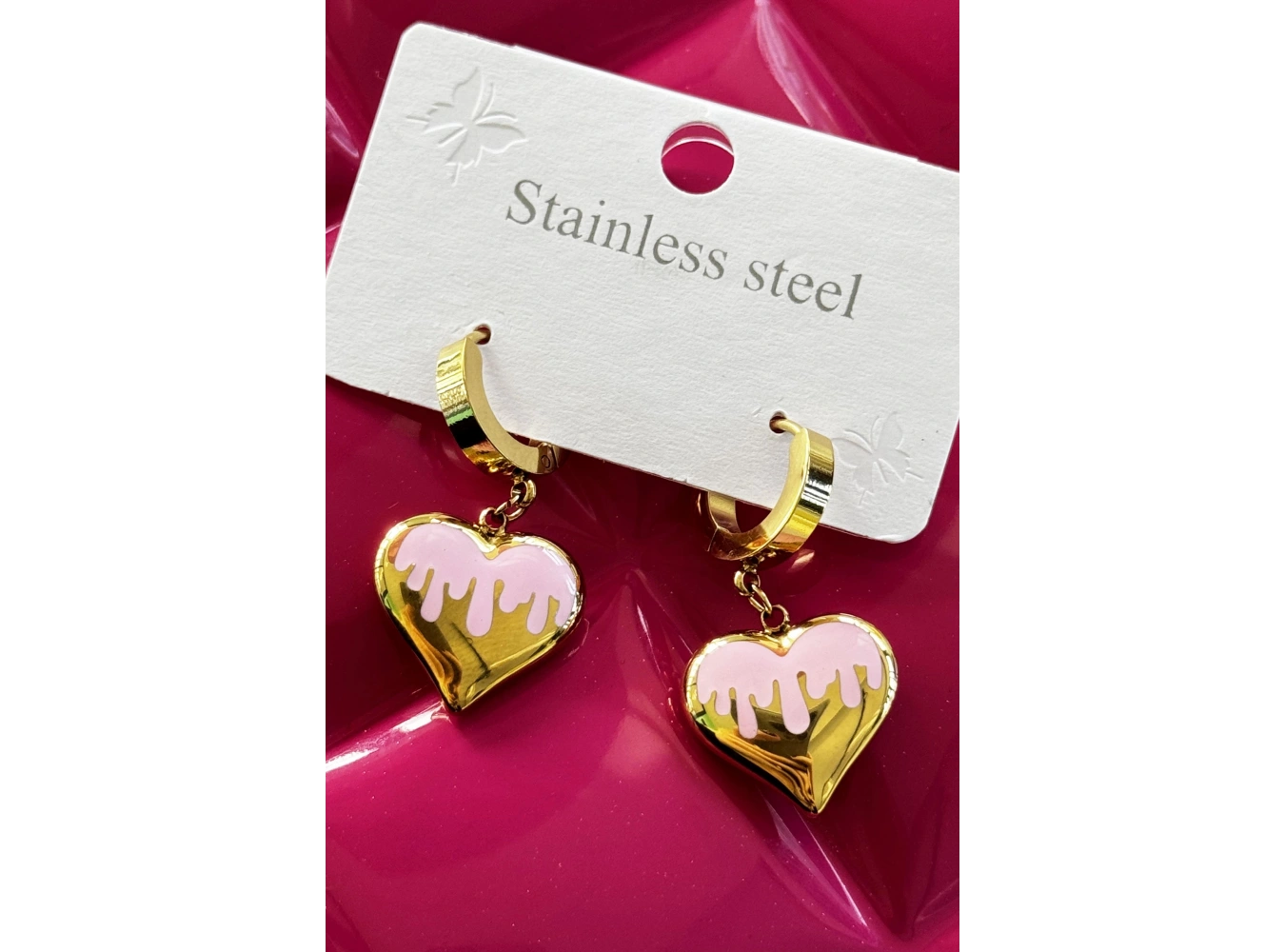 Altın Renk Kalp Figürlü Çelik Küpe (Çift)