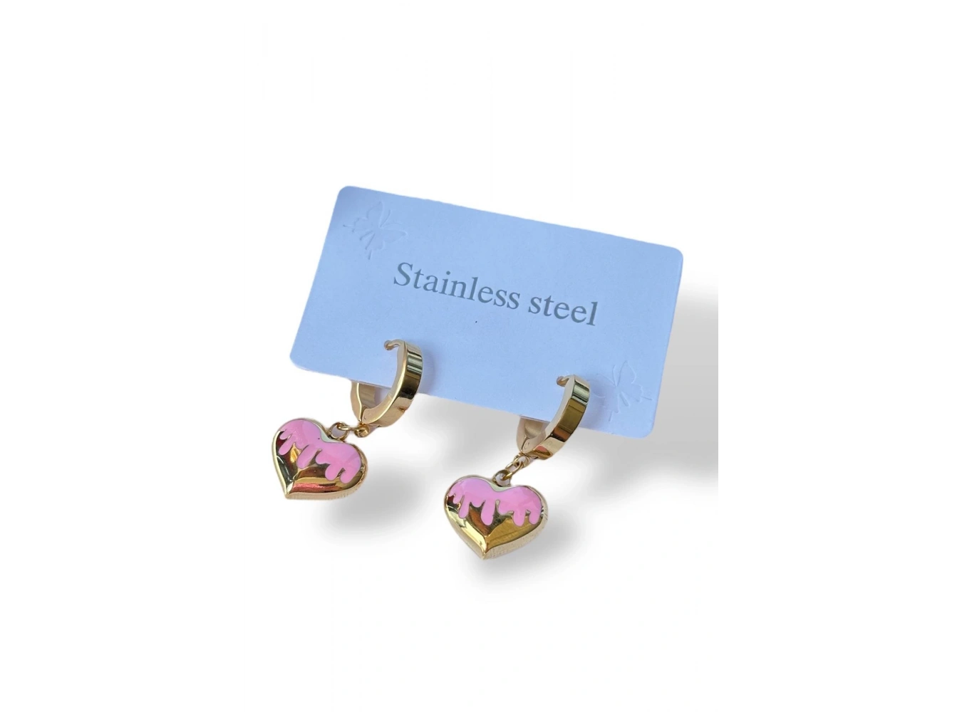 Altın Renk Kalp Figürlü Çelik Küpe (Çift)